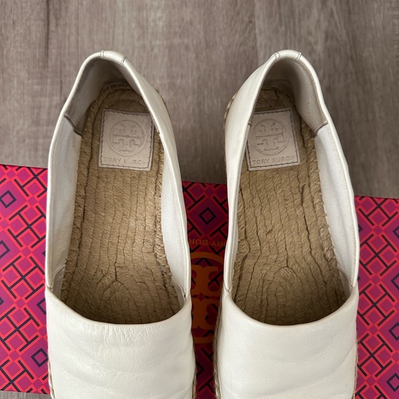 Tory Burch Leather Color Block Flat Espadrille Ivory Black Size 8 - Picture 4 of 9